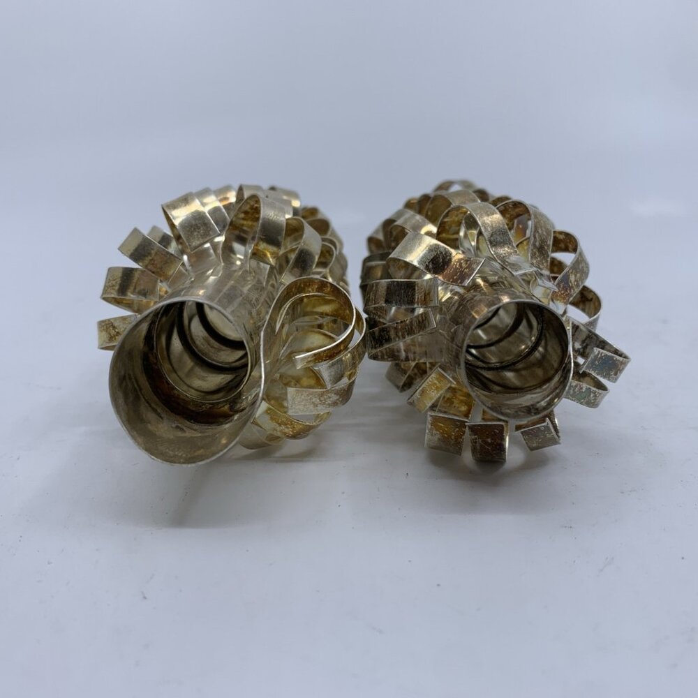 Vintage Brass Ribbon Loop Slim Taper Candle Covers 4.5” Tall MCM Pair - Picture 3 of 5